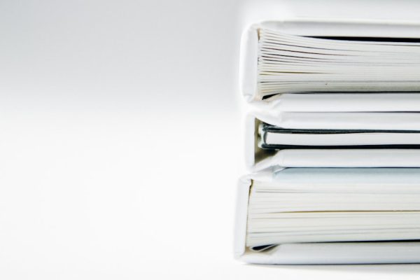 Stack of binders with blank spines